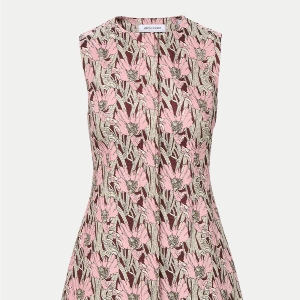 Veronica Beard Pink, Brown and Cream Floral Sleeveless Dress
